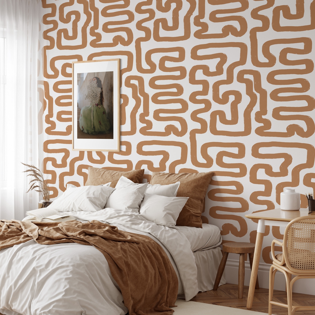 Papier peint adhésif design géométrique Abstrait Blanc et Noisette Promotion