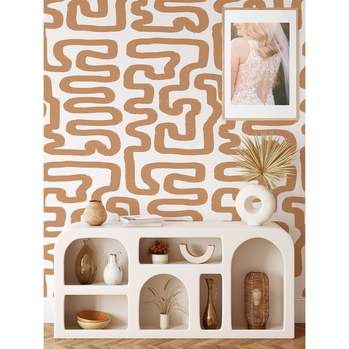 Papier peint adhésif design géométrique Abstrait Blanc et Noisette Offre