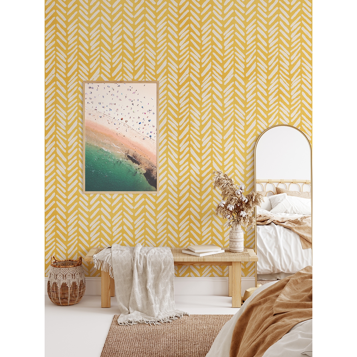 Papier peint adhésif vintage pour salon Géométrique Jaune Catalogue