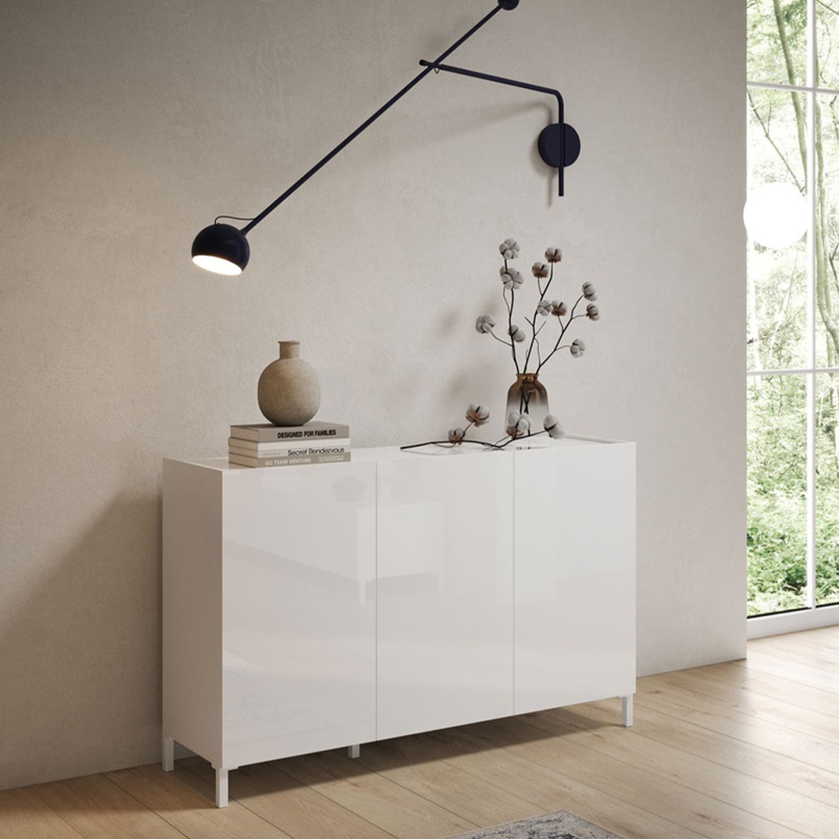 Solaria Minimalistische Anrichte mit 3 Türen, Wohnzimmer/Esszimmer/Flur, 130x40x84 cm Verkauf