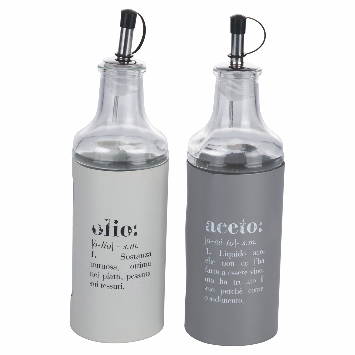 Sliveal Ensemble Condiments 5 Pièces - Bouteilles Sel Poivre Huile Vinaigre Avec Support Acier Inoxydable Verre