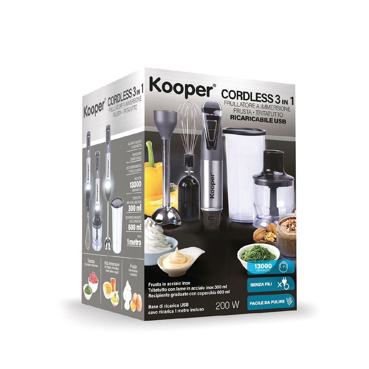 Mixeur Plongeant Sans Fil POYOCOM - Rechargeable Type C, Avec Fouet Et Hachoir 500ml