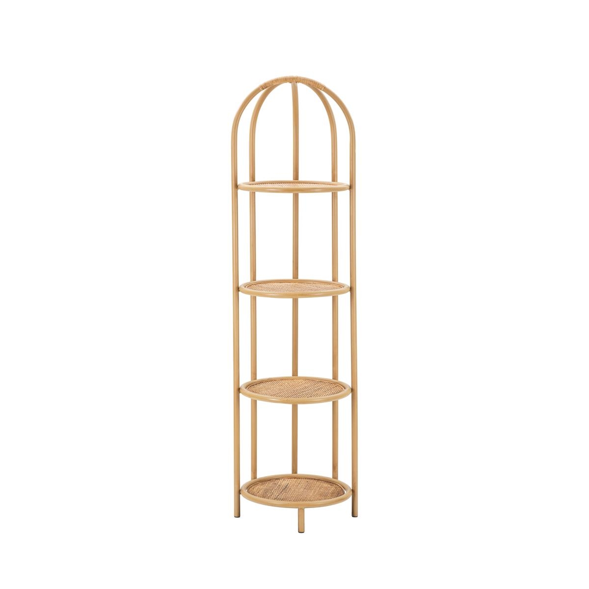 Libreria angolare rotonda in rattan e metallo 4 scaffali Panama Promozione