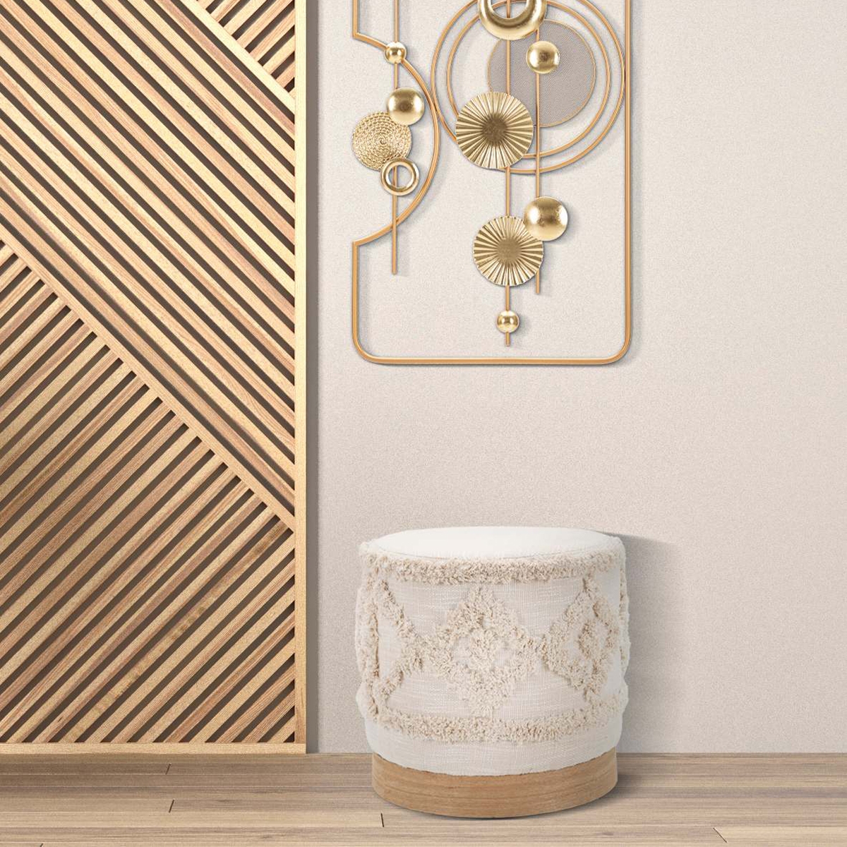 Pouf rotondo in tessuto imbottito con base in legno 40x40 Damasco Vendita