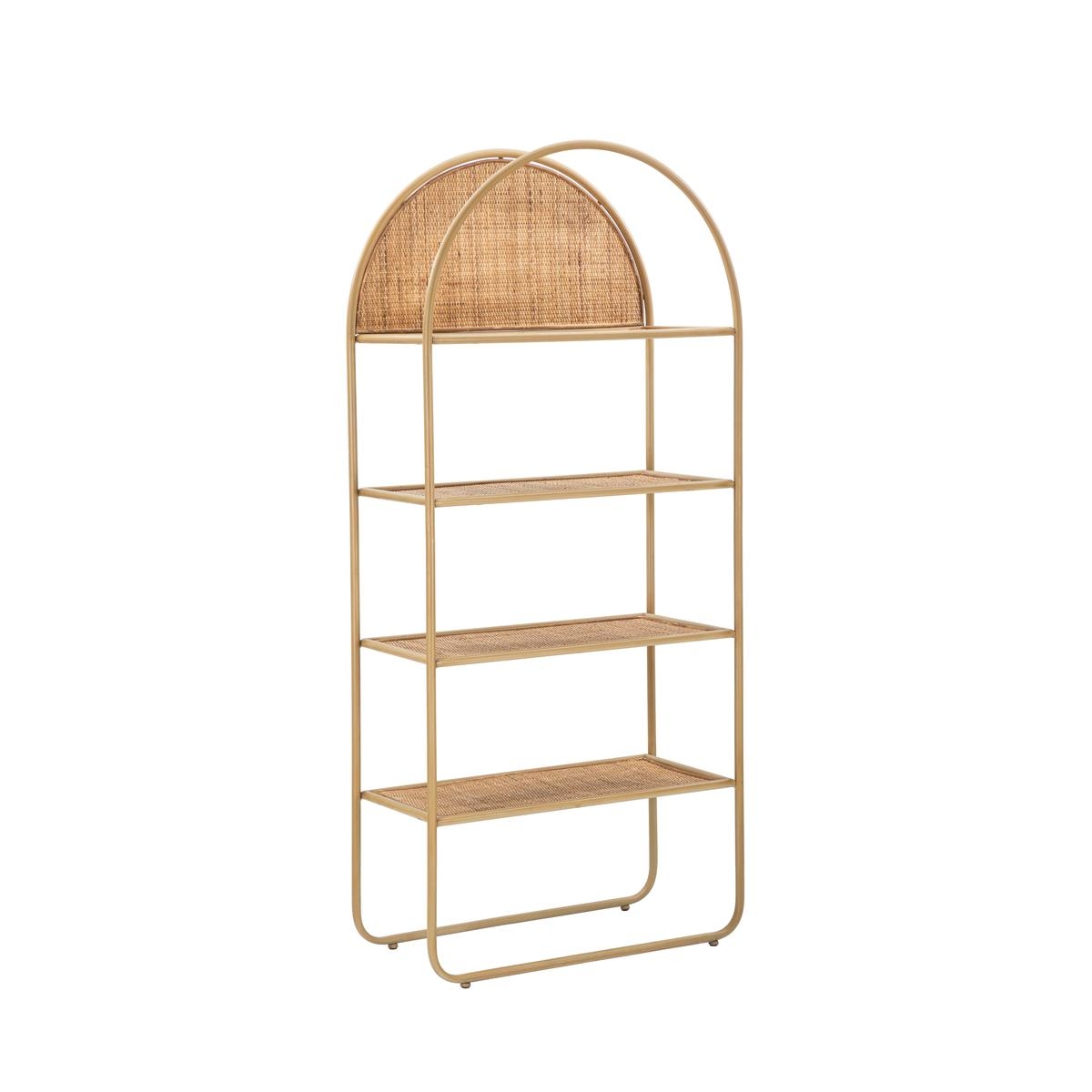 Libreria a parete in metallo e rattan 4 scaffali Panama Round Promozione