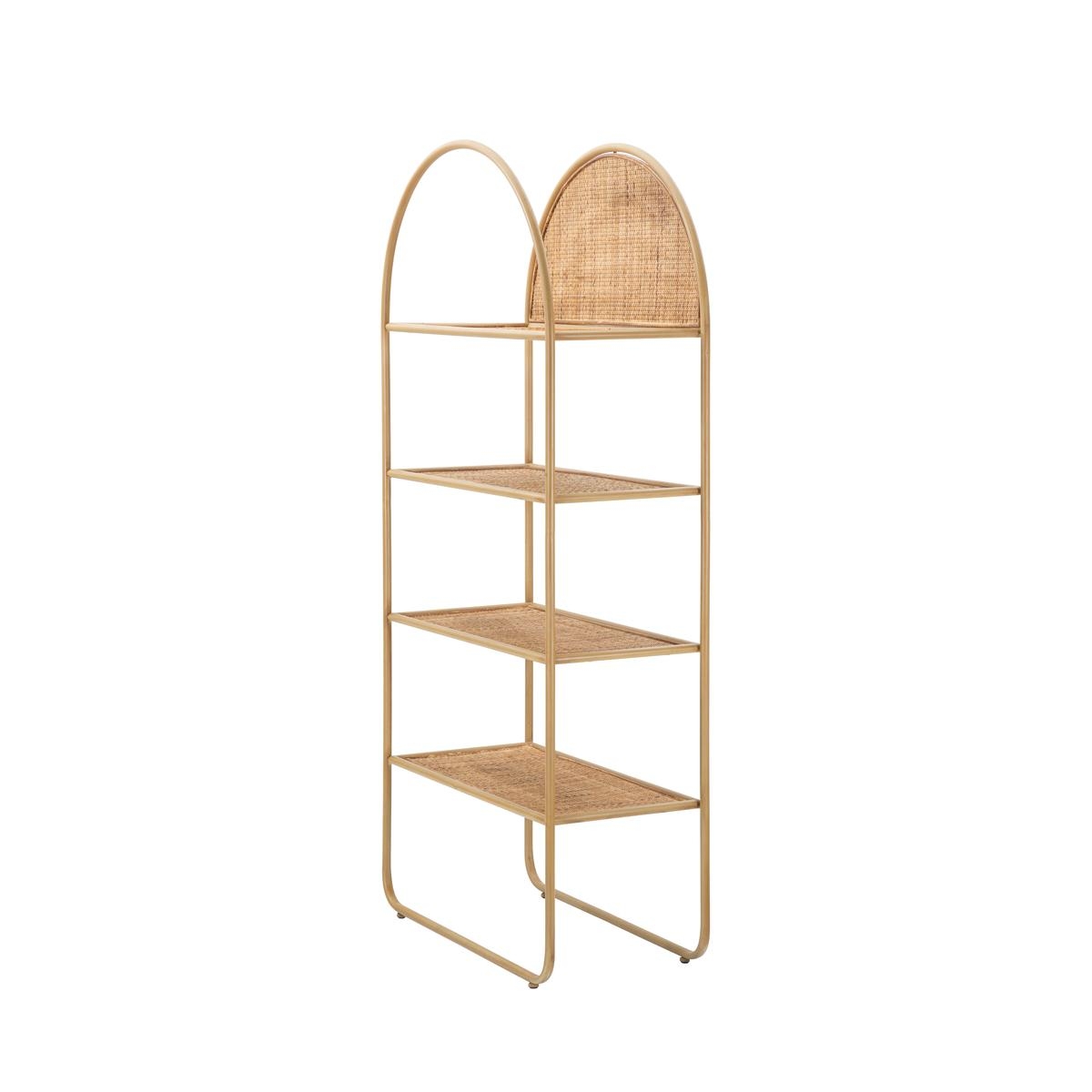 Libreria a parete in metallo e rattan 4 scaffali Panama Round Saldi