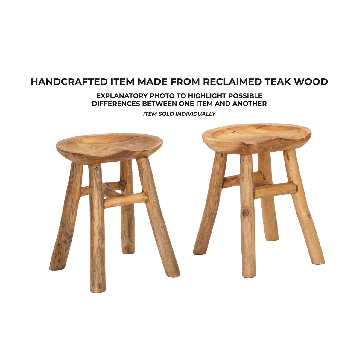 Taburete de madera de teca diseño natural étnico Sel Slim Medidas