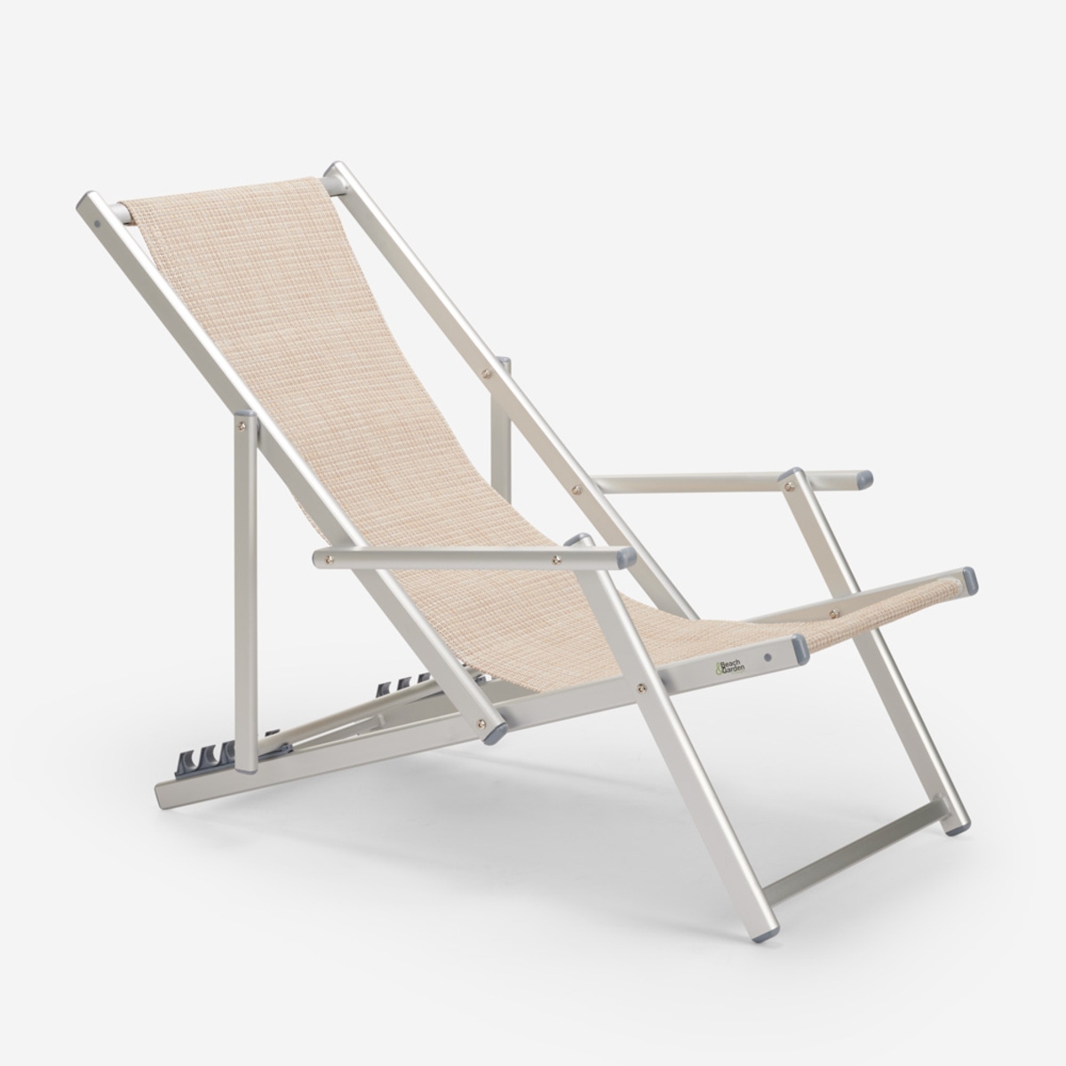 4er Set Liegestühle Sonnenliegen Strandliegen mit Armlehnen aus Aluminium klappbar Riccione Gold Lux 