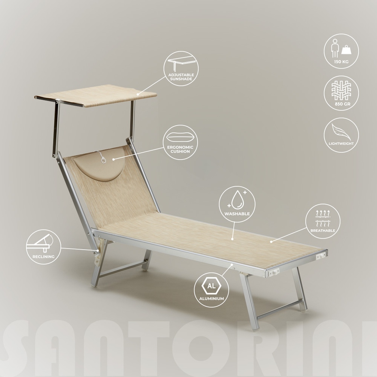20er Set Liegestühle Strandliegen Sonnenliegen aus Aluminium Santorini 