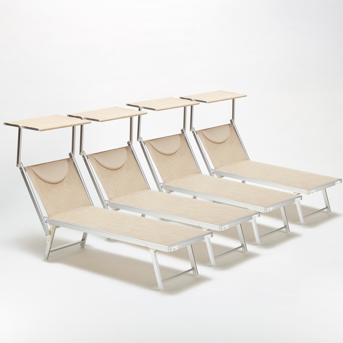 4er Set professionelle Strandliegen aus Aluminium mit Dach Santorini 