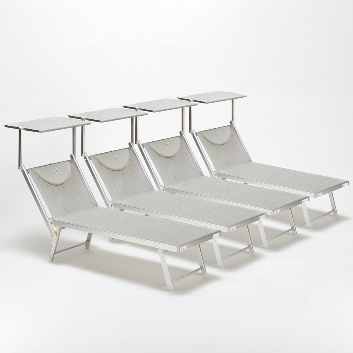 4 Tumbonas plegables de aluminio con parasol para playa - Santorini