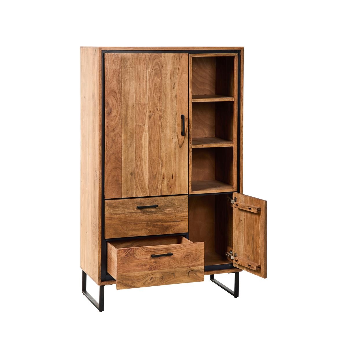 Hohe Kommode aus Akazie und Eisen mit Regalböden und Schubladen 88x40x145 Farley Verkauf