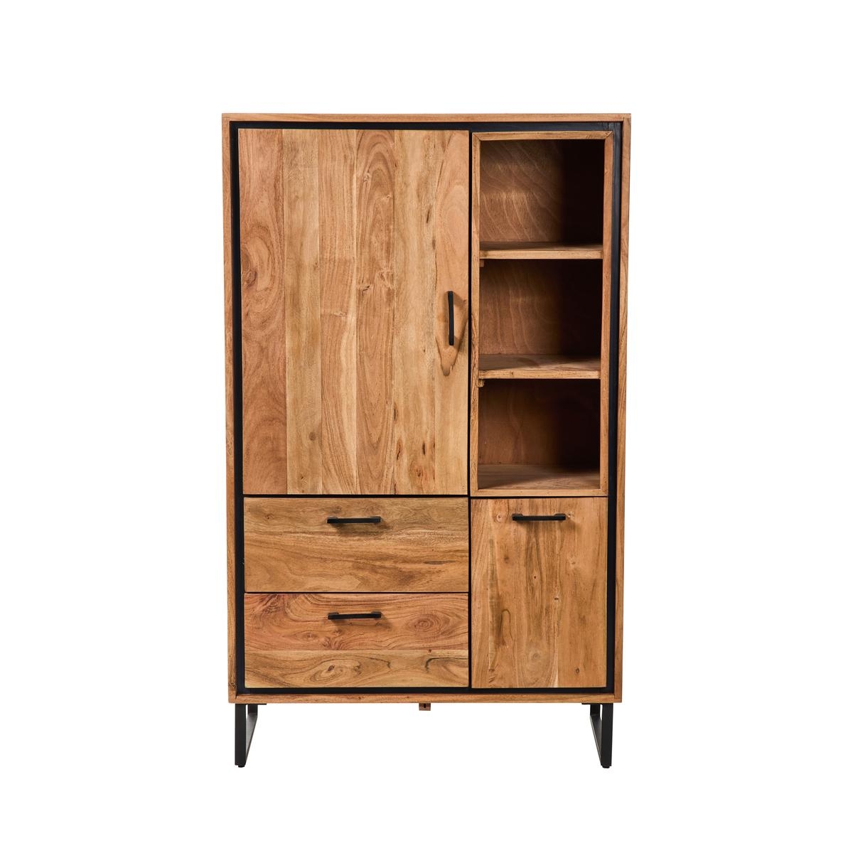 Hohe Kommode aus Akazie und Eisen mit Regalböden und Schubladen 88x40x145 Farley Angebot