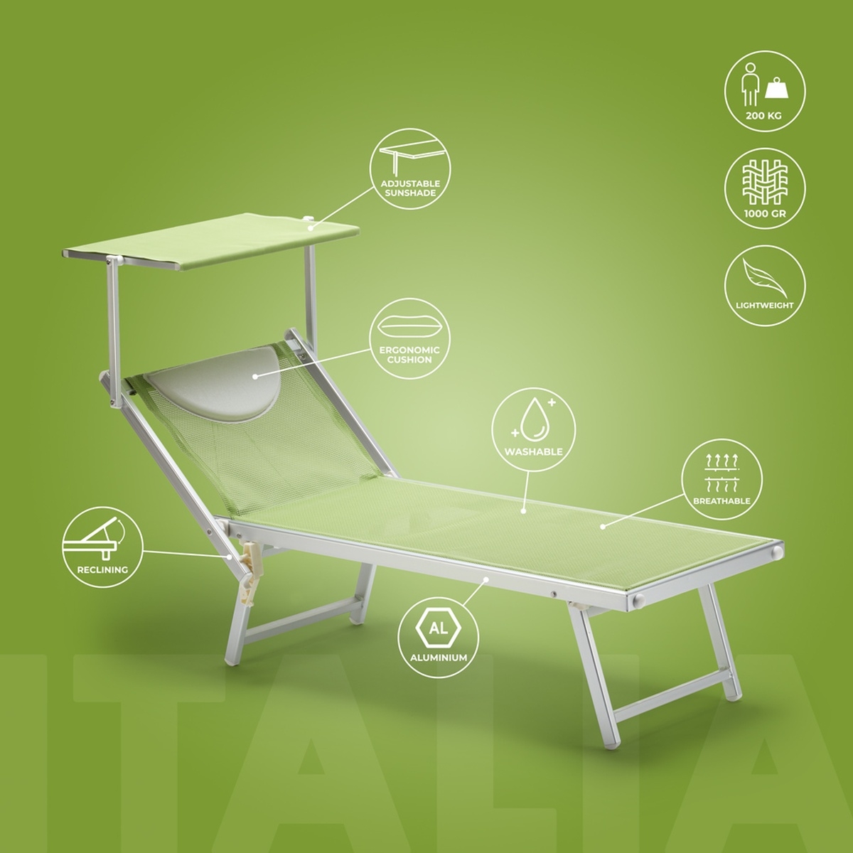 Professionelle Sonnenliege Aluminium Italia 