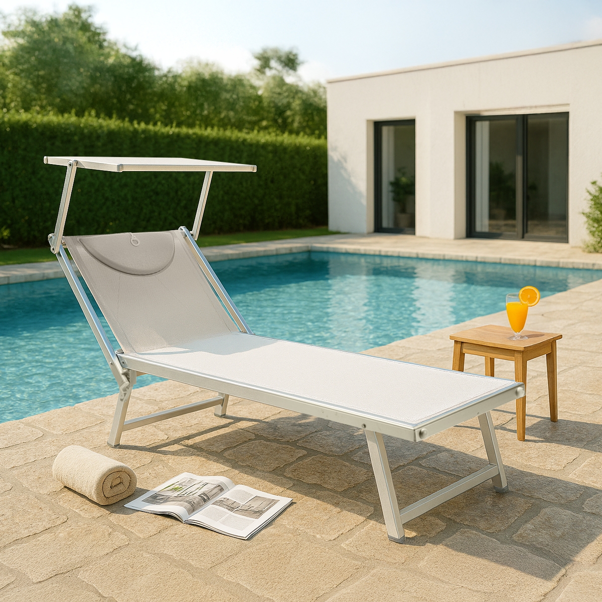 4 Bains de soleil professionnels transats de plage aluminium Italia Dimensions