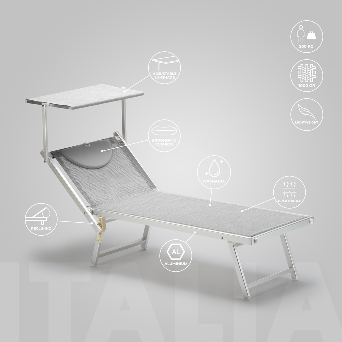4er Set Sonnenliegen Luxus Italienischen Strandliegen mit Dach Italia Katalog