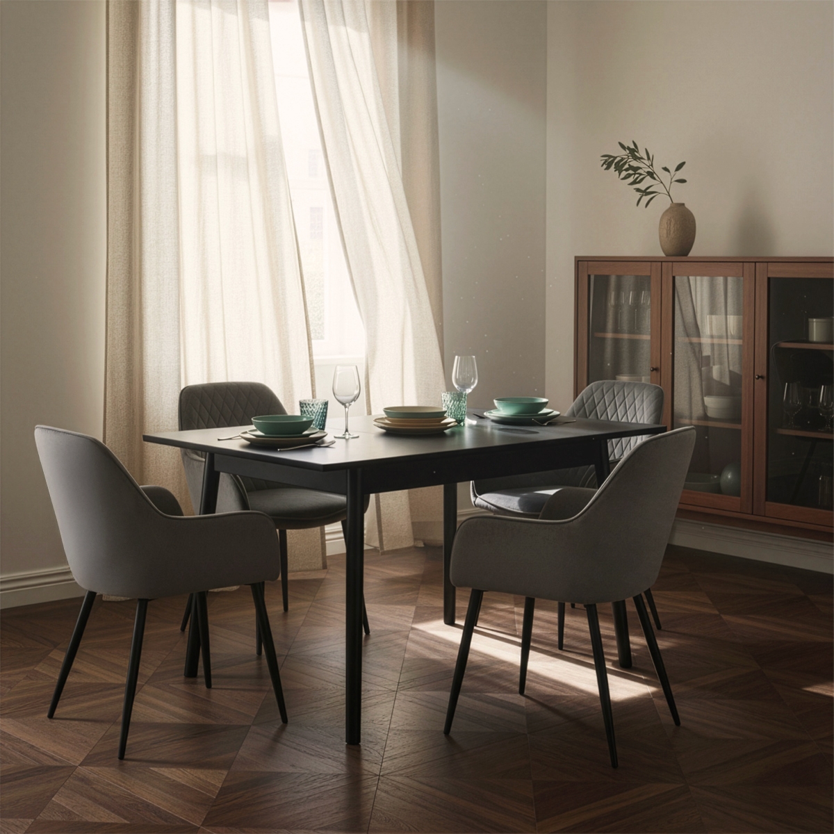 Mesa extensible de madera 115-145x80cm cocina cristal blanco negro Pixam Compra