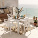 Set Garten-Tisch Außenbereich 80x80cm Rattan 4 Stühle Weiß Nisida Light Preis