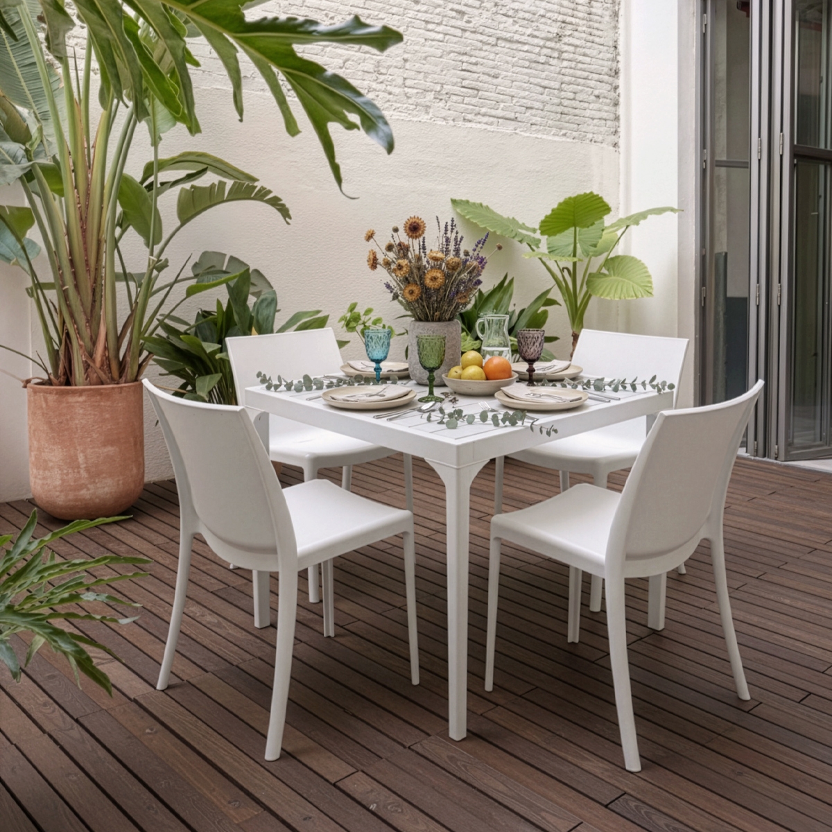 Garten Set Tisch 80x80cm 4 Stühle Außen weiß Provence Light Katalog