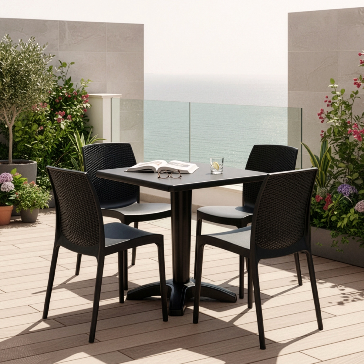 Table De Bar Carrée En Bois Et Fer - 60x60x75 Cm, Charge Max 120 Kg, Style Industriel Pour Cuisine, Salon, Bar Ou Jardin (Base 42x42 Cm)