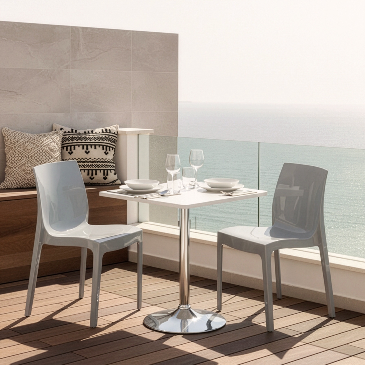 Weiß Quadratisch Tisch und 2 Stühle Farbiges Polypropylen-Innenmastenset Grand Soleil Ice Cocktail 