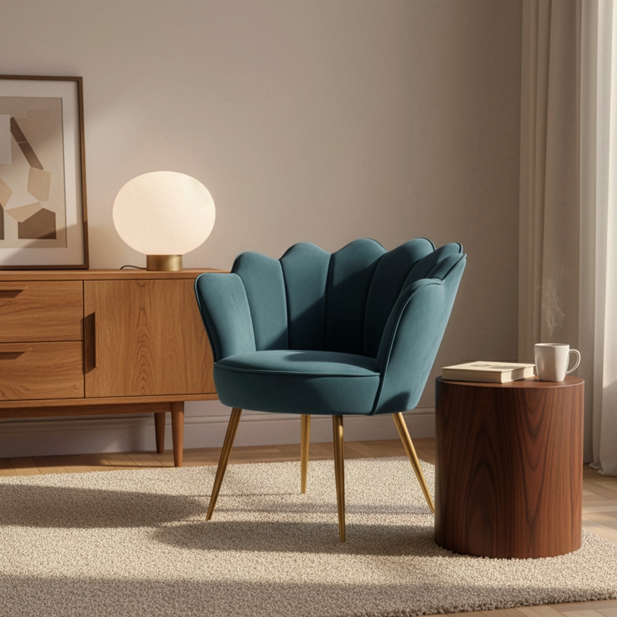 Fauteuil en velours élégant avec pieds dorés Nivara Remises