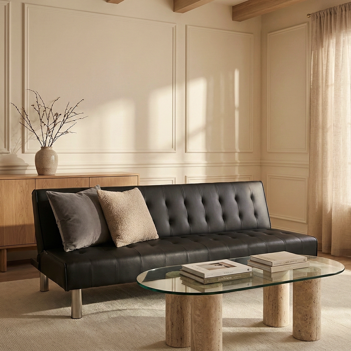 Canapé convertible 2 places clic-clac en similicuir inclinable design moderne Elly 