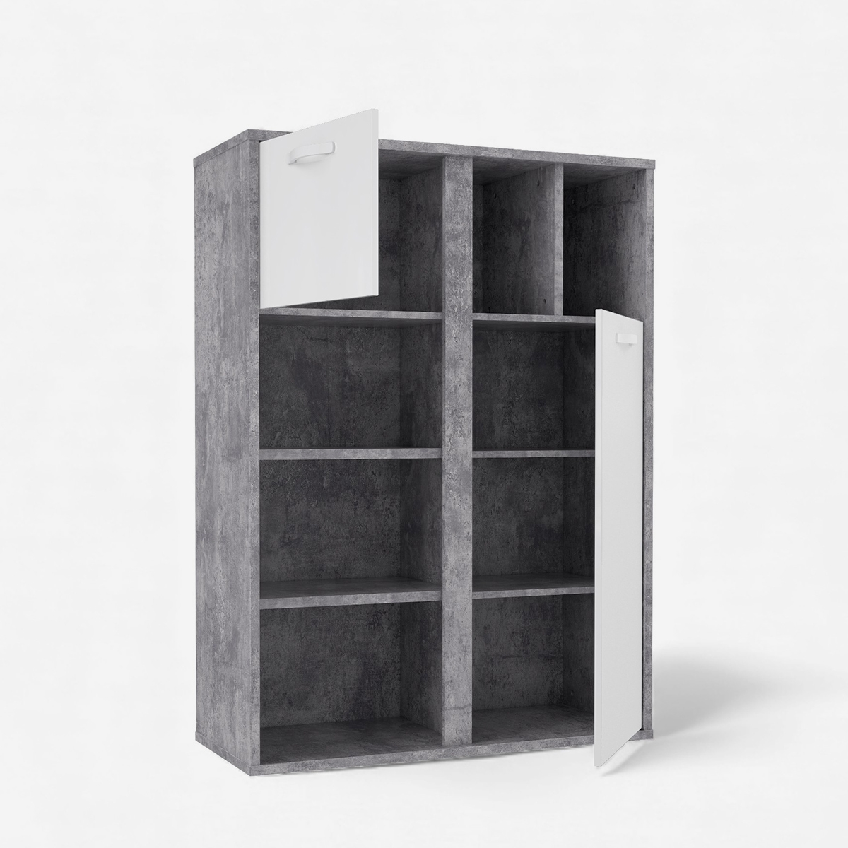 Aparador alto moderno 2 puertas cemento y blanco brillo 99x135 Canmore Oferta