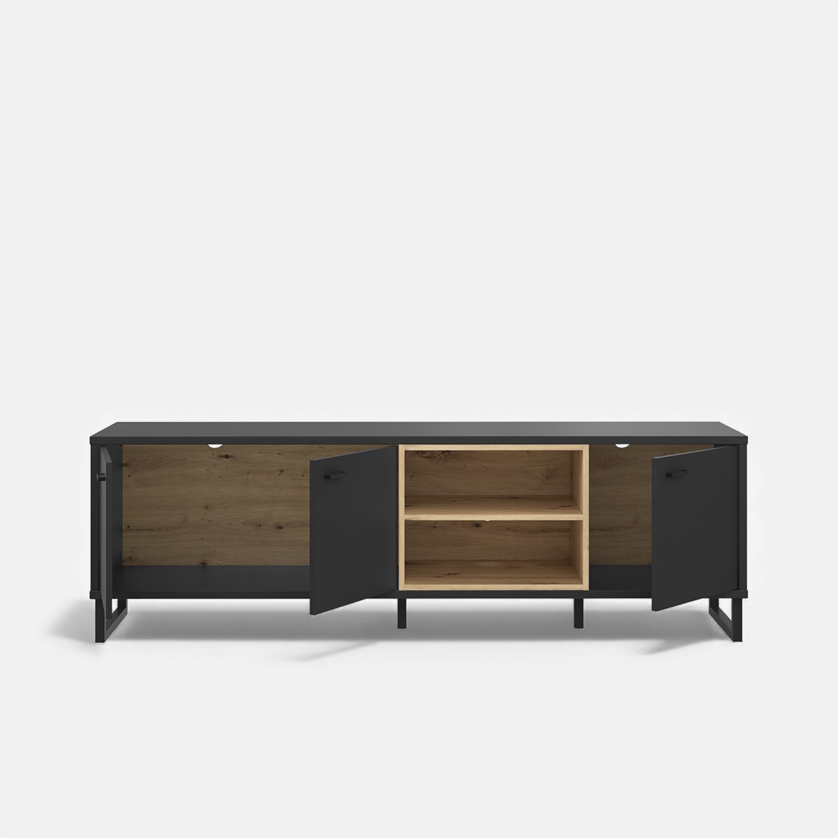 Mueble para TV negro y roble estilo industrial 175x55 Decyma Oferta