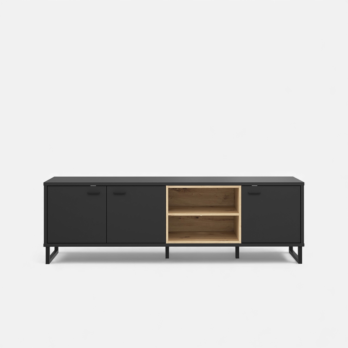 Mueble para TV negro y roble estilo industrial 175x55 Decyma Rebajas