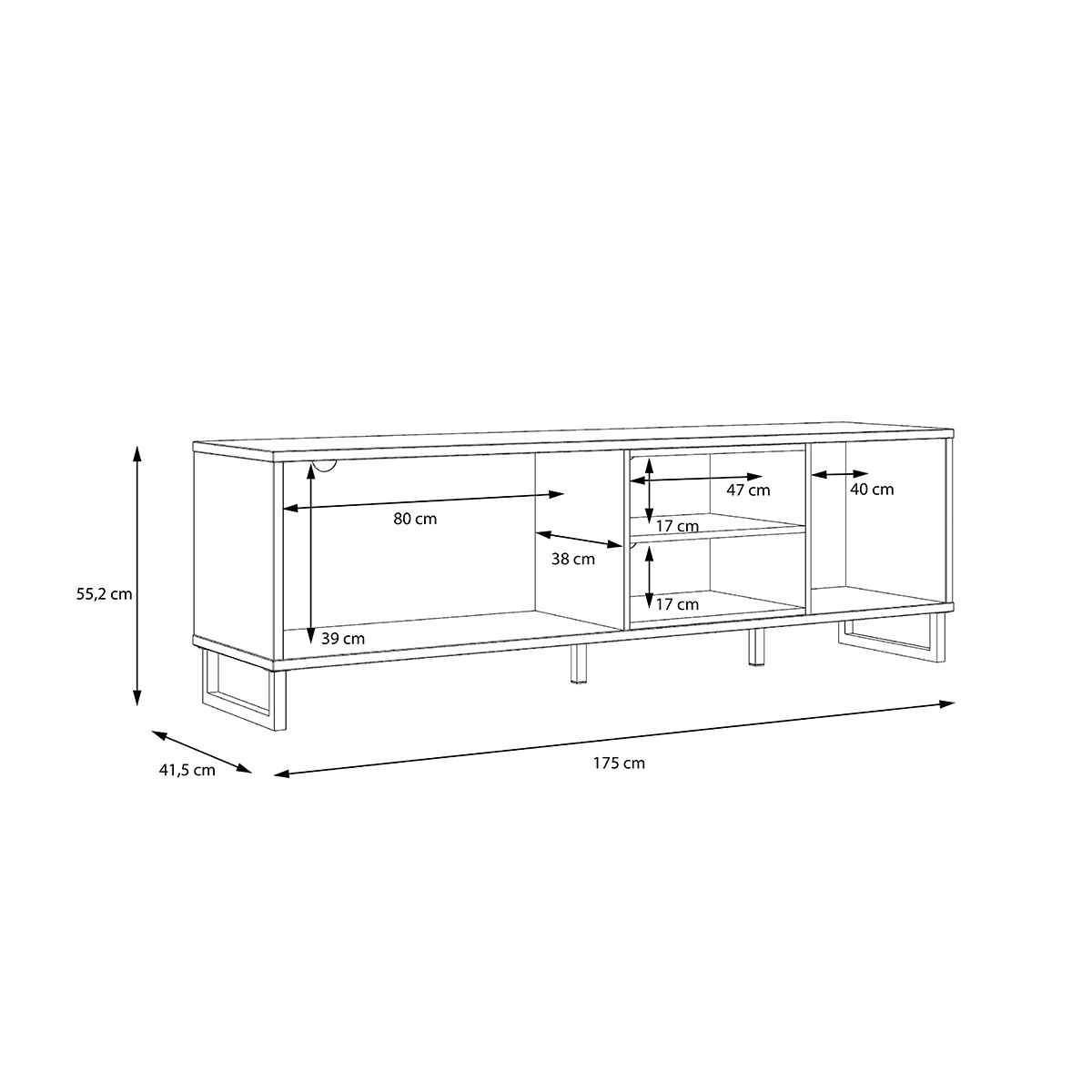Mueble para TV negro y roble estilo industrial 175x55 Decyma Descueto