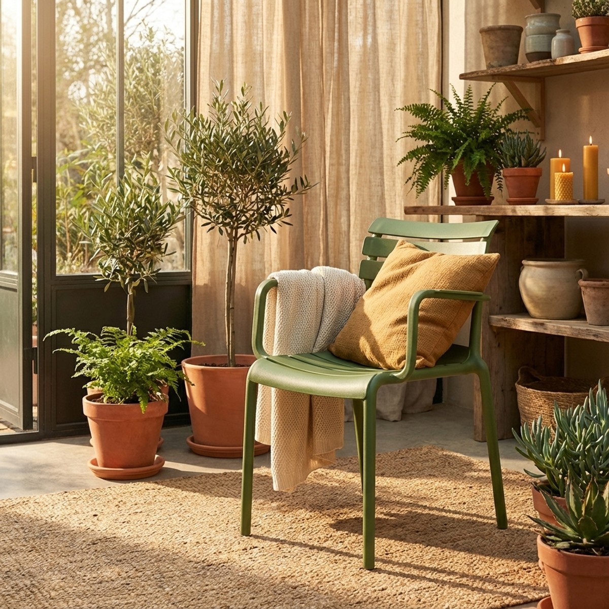 Silla de exterior de polipropileno con reposabrazos para bar cocina Satin Coste