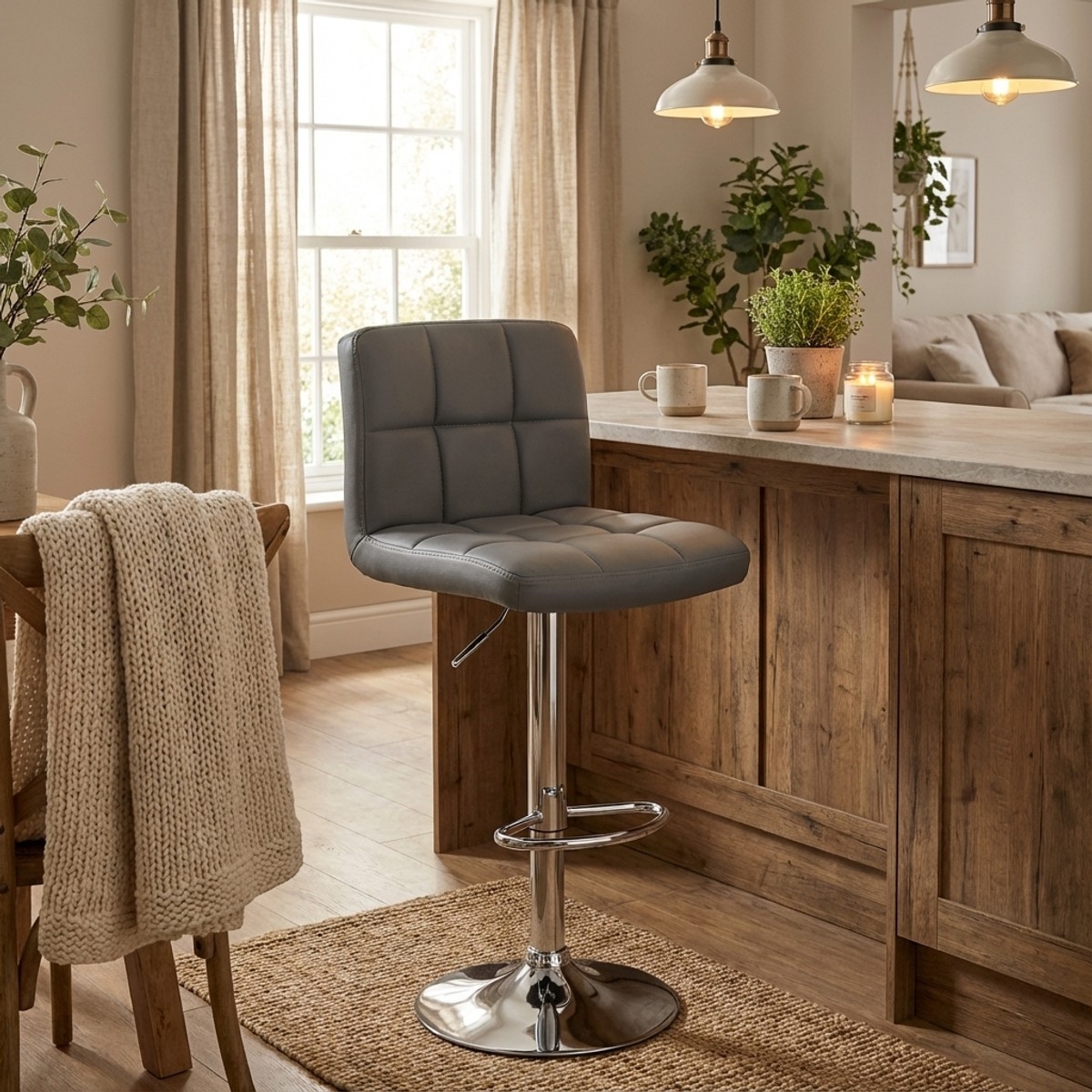 Tabouret de bar cuisine fixe pivotant réglable dossier repose-pied Atlanta 