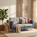 Sofa 2-Sitzer aus zweifarbigem grauem und blauem Stoff mit Wechselkissen Biko Angebot