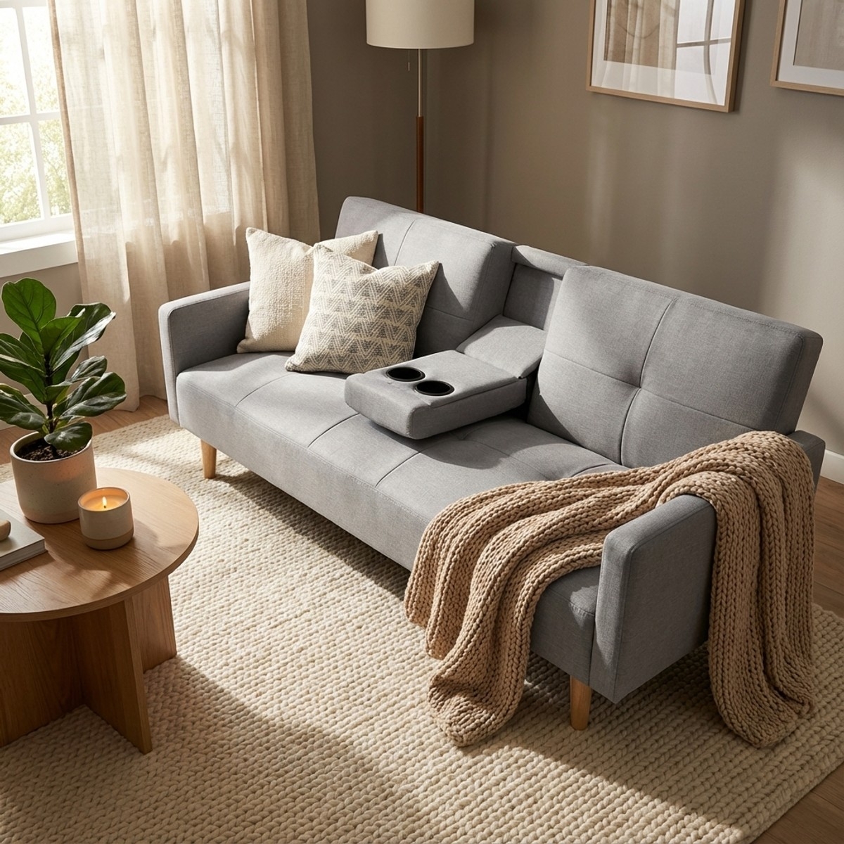 Schlafsofa 2-Sitzer nordischer Stil mit Armlehne Getränkehalter Donum Angebot