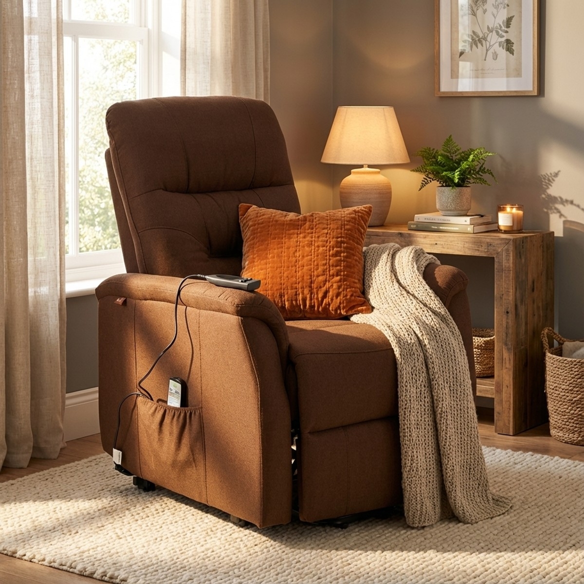 Fauteuil relax électrique inclinable en tissu avec roues et releveur Marie 