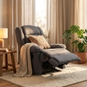 Poltrona relax in tessuto design reclinabile poggiapiedi 4 ruote Maura 