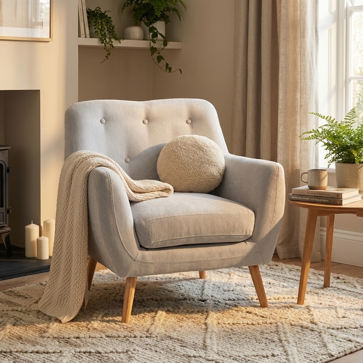 Poltrona salotto design moderno stile nordico in legno e tessuto Modesto 