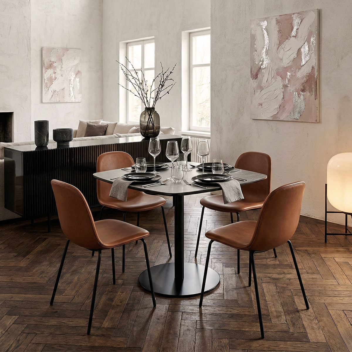 Esstisch 70x70cm für Restaurant Küche schwarz Marmoreffekt Mikee+
