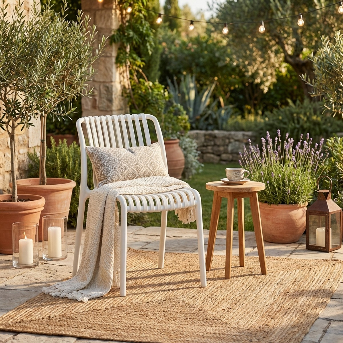 Stuhl draußen Garten modern schwarz weiß Polypropylen Sawas