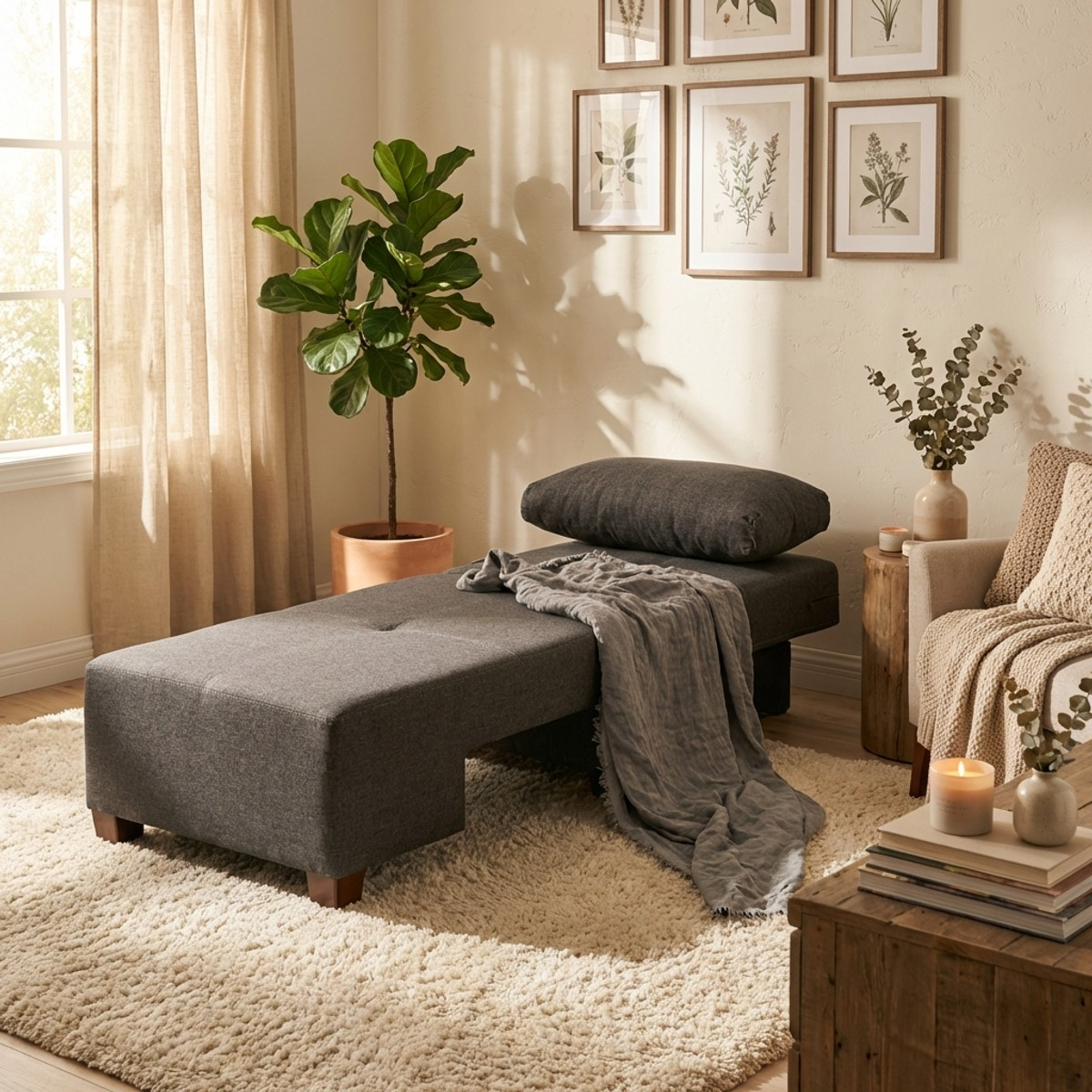 Chaise longue lit pliable en lin Betty côté gauche