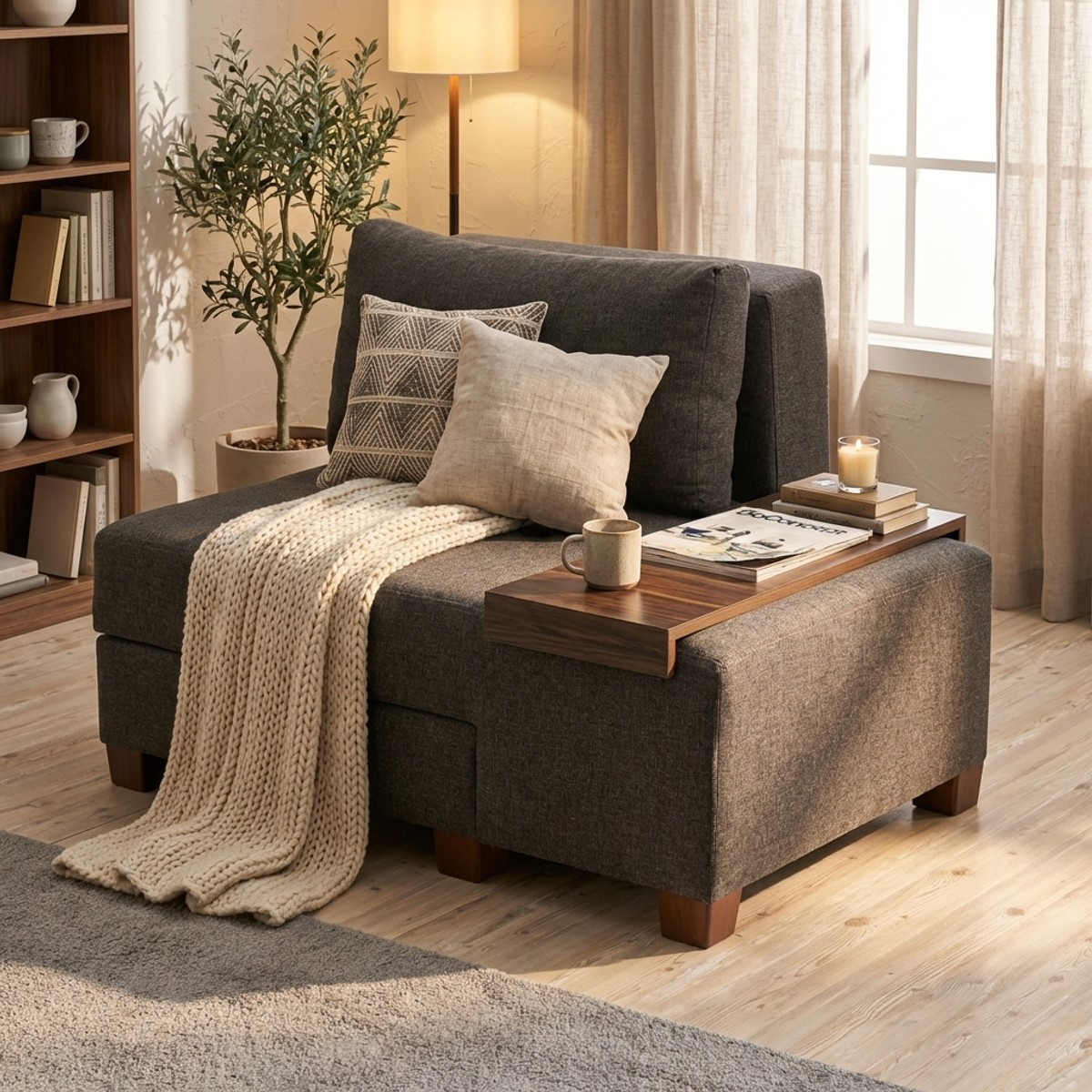 Chaise longue lit pliable côté droit en lin Betty Right