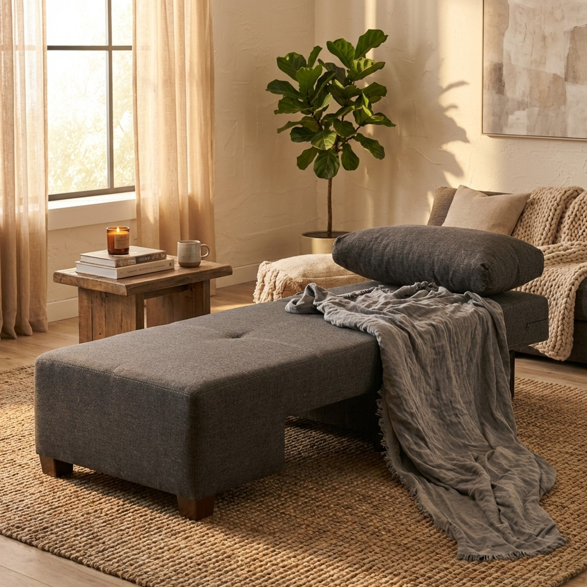 Chaise longue lit pliable côté droit en lin Betty Right