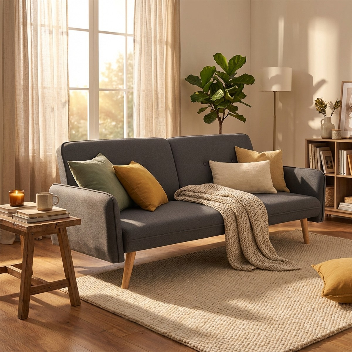 Schlafsofa für 2 Personen, Clic-Clac, Stoff, Massivholzfüße Post
