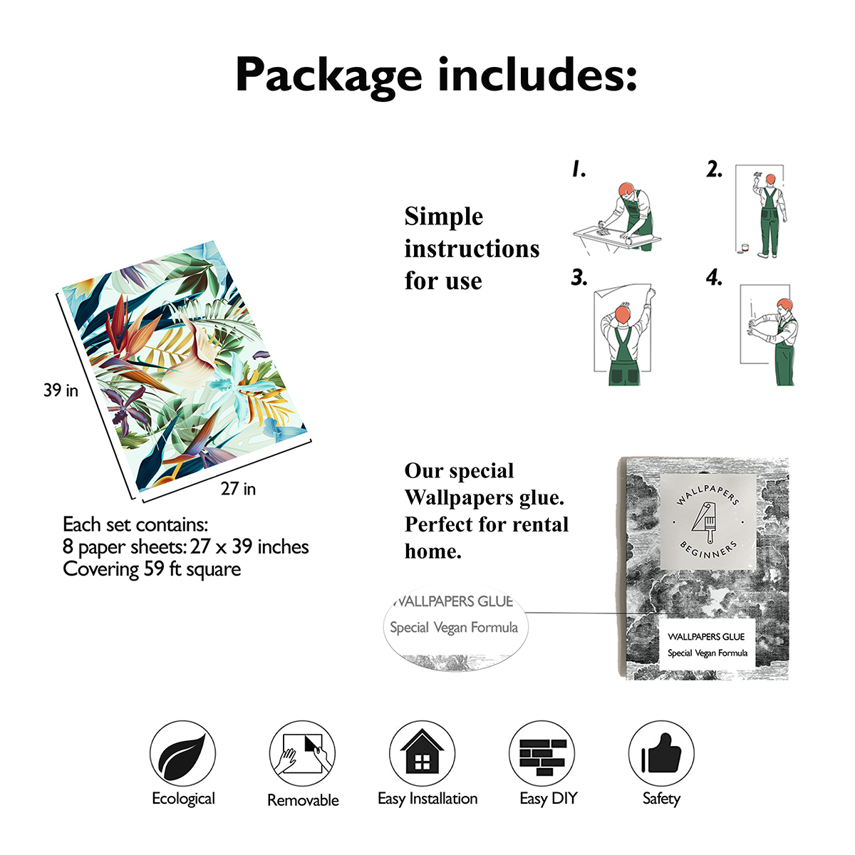 Papier peint tropical fleuri premium pour intérieur Tropicale Blue