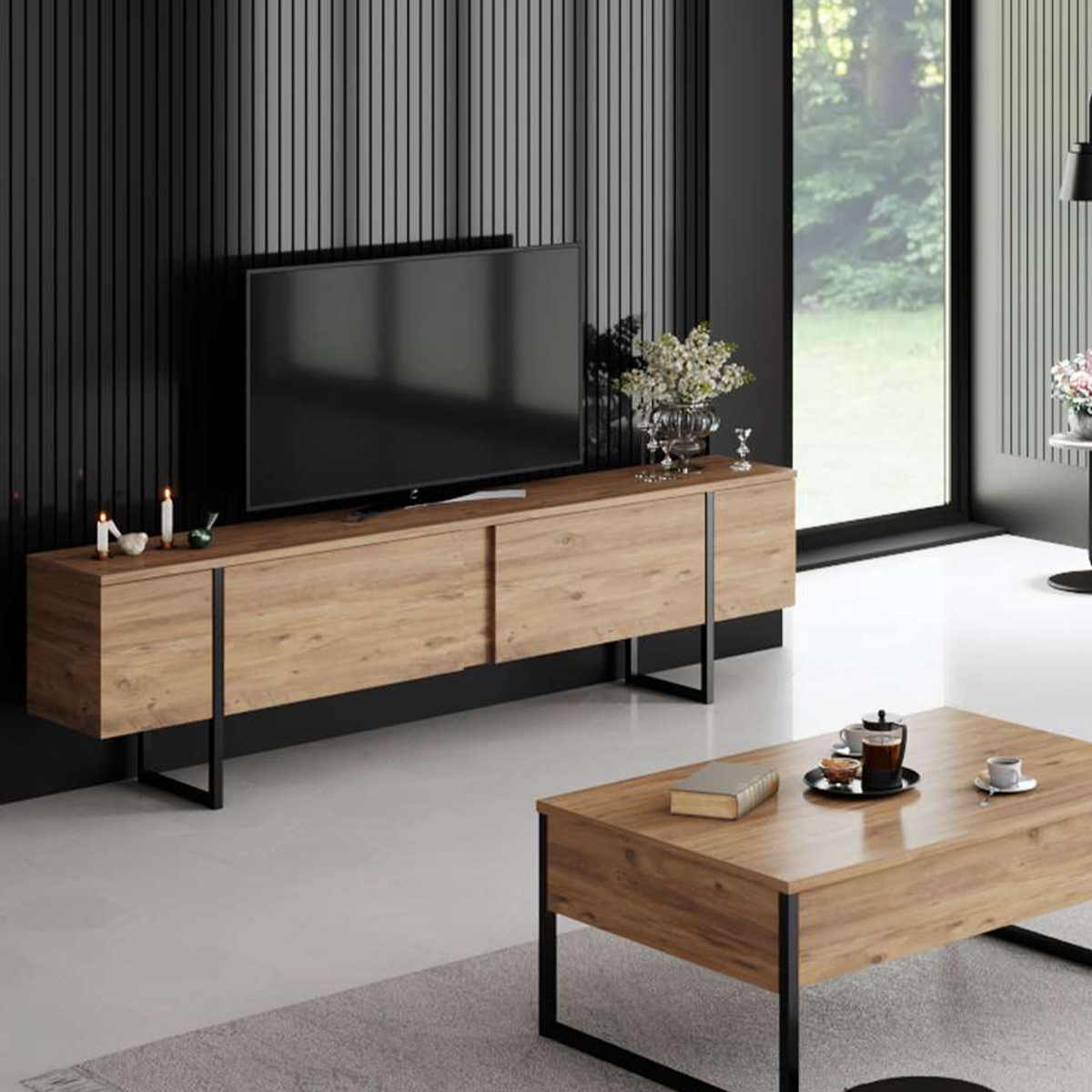 Hängendes TV-Regal aus melaminbeschichtetem Holz Luxe Pino