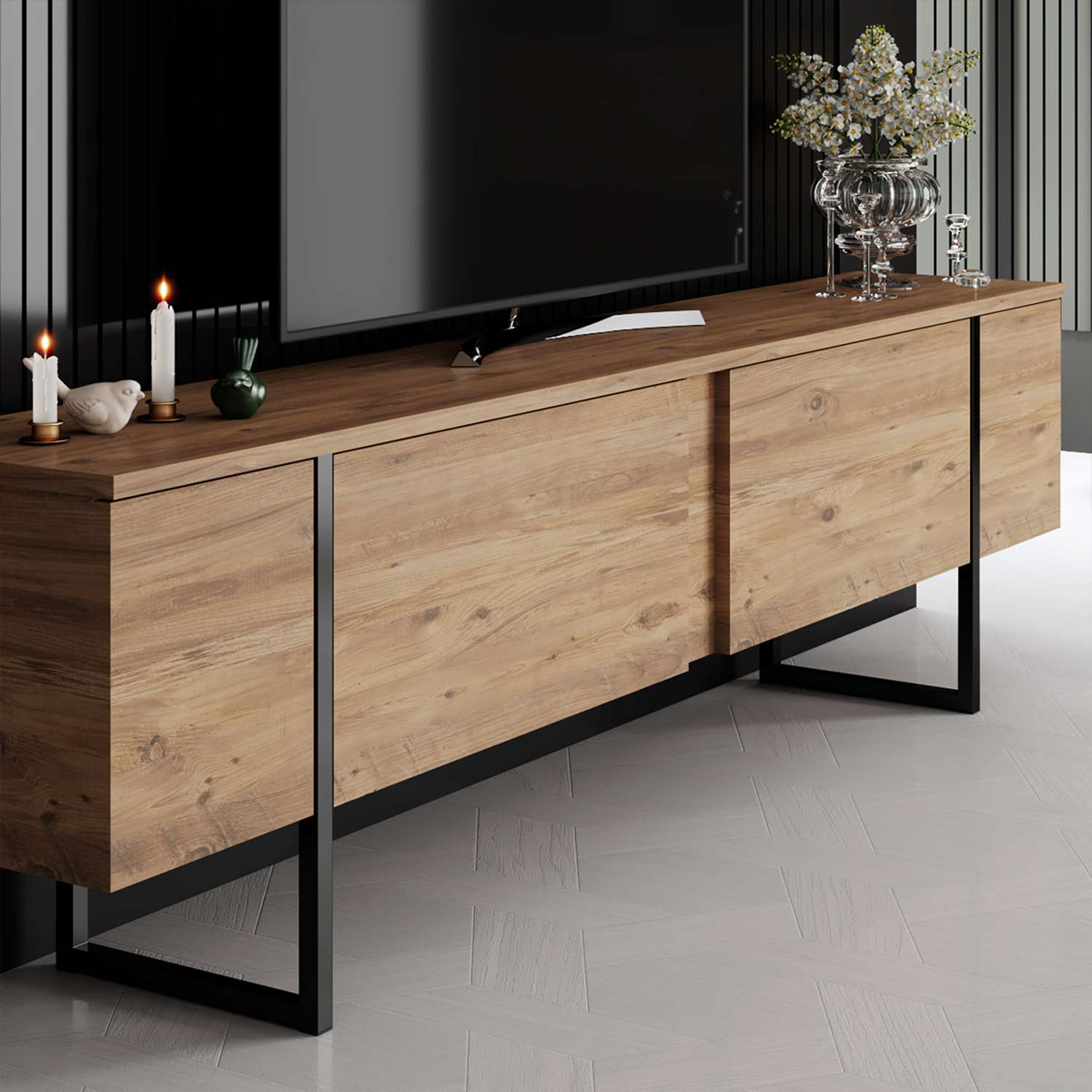 Hängendes TV-Regal aus melaminbeschichtetem Holz Luxe Pino