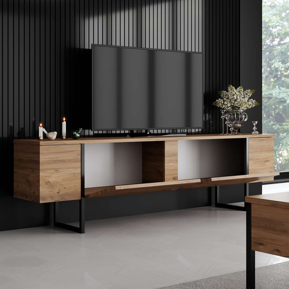 Hängendes TV-Regal aus melaminbeschichtetem Holz Luxe Pino