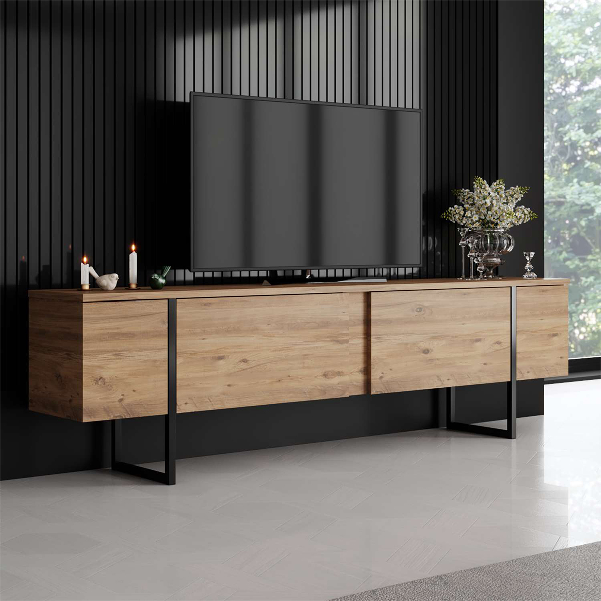 Hängendes TV-Regal aus melaminbeschichtetem Holz Luxe Pino