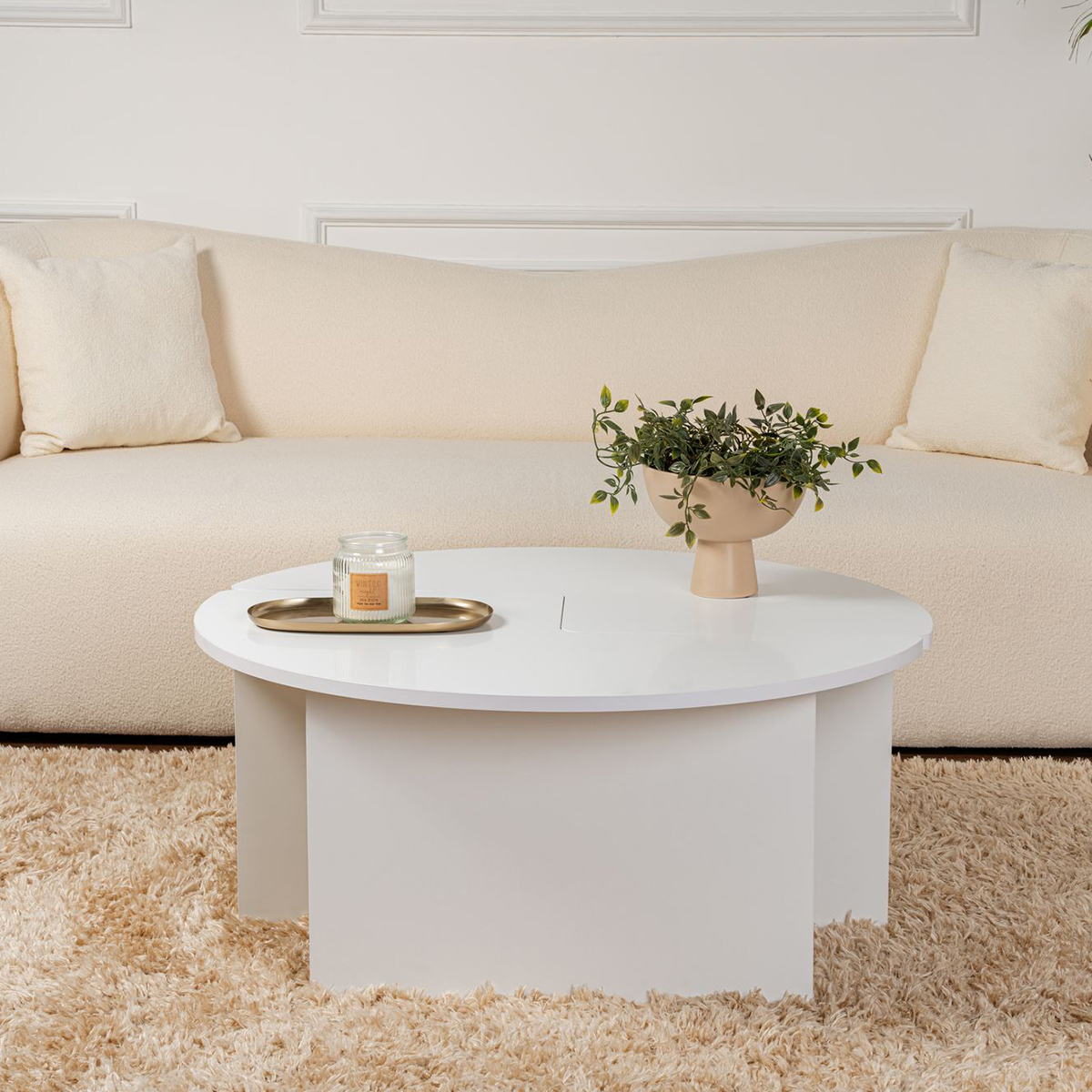 Table basse ronde en bois mélaminé Moira